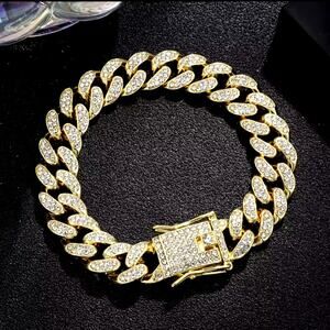 18K Plated Bracelet 10mm. x 8in. CZ Diamond Men's Vintage Retro Fashion Gift